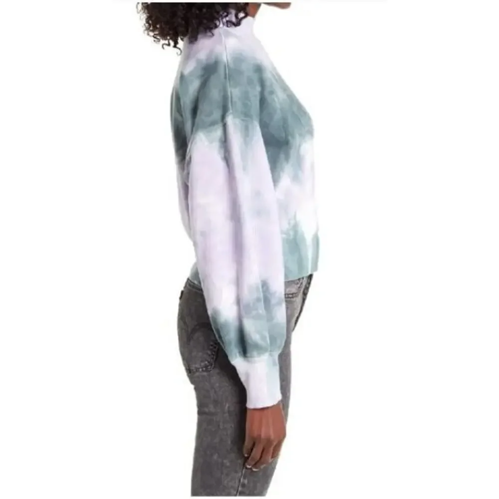 All in Favor Women's Tie Dye Puff Sleeve‎ Sweatshirt in Green Purple Medium $59